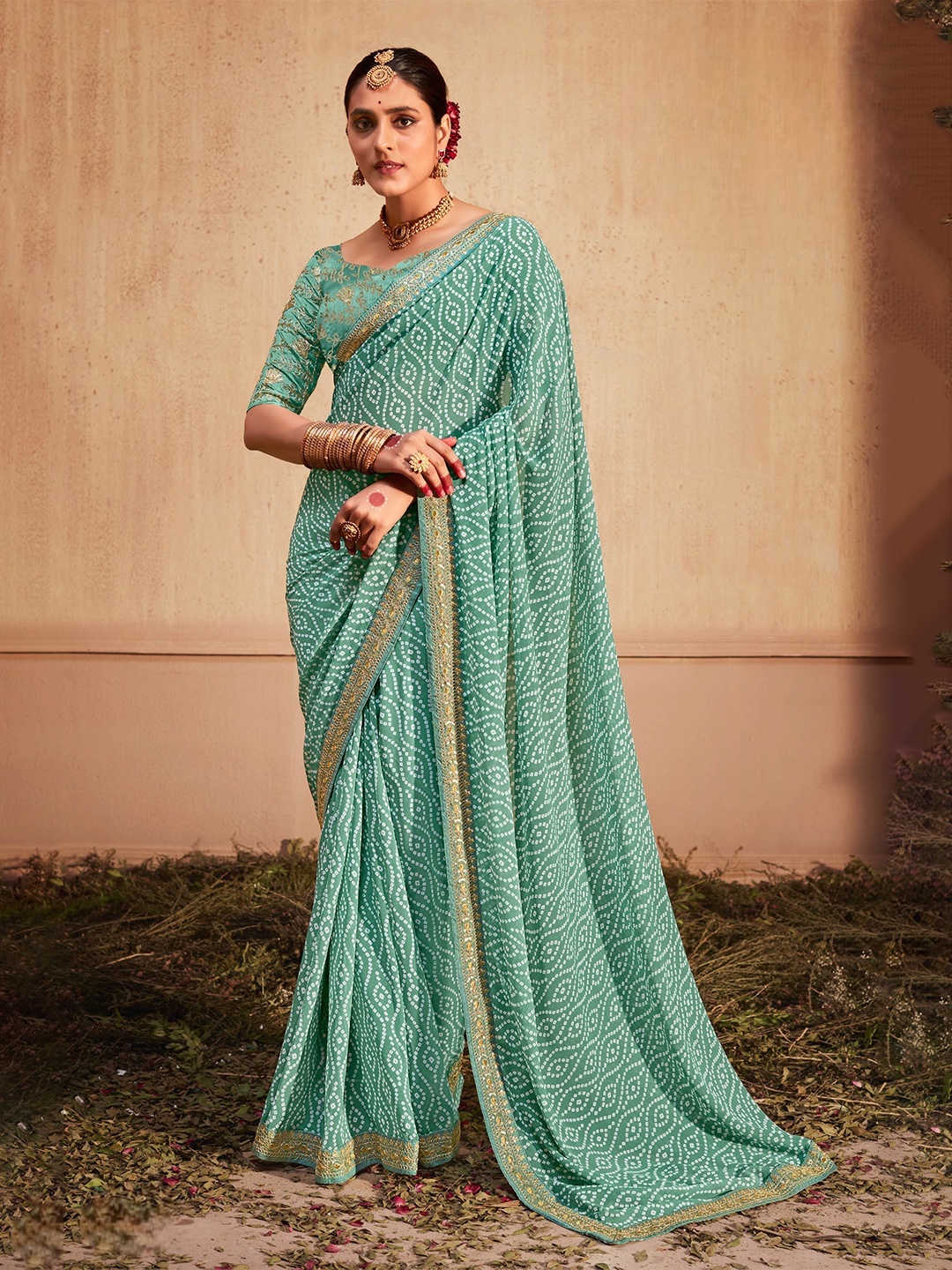 

Mitera Embroidered Bandhani Saree, Blue