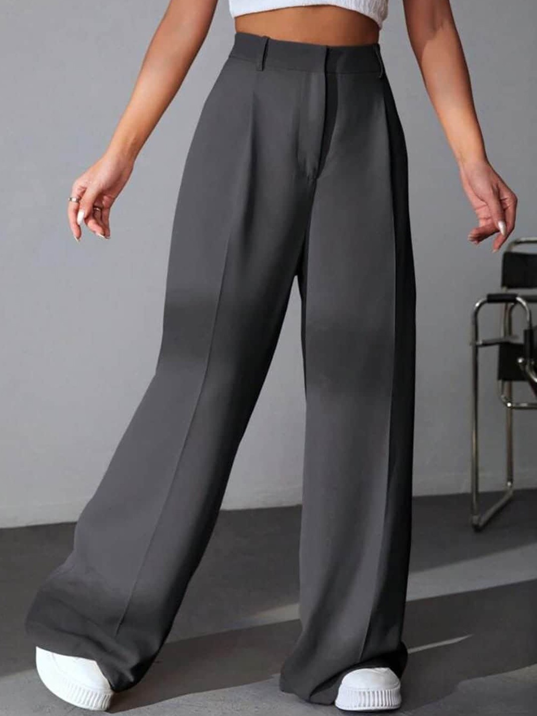 

Next One Women High-Rise Pleated Korean Trousers, Grey
