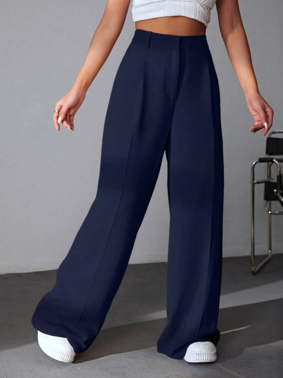 

Next One Women Smart High-Rise Easy Wash Parallel Trousers, Navy blue