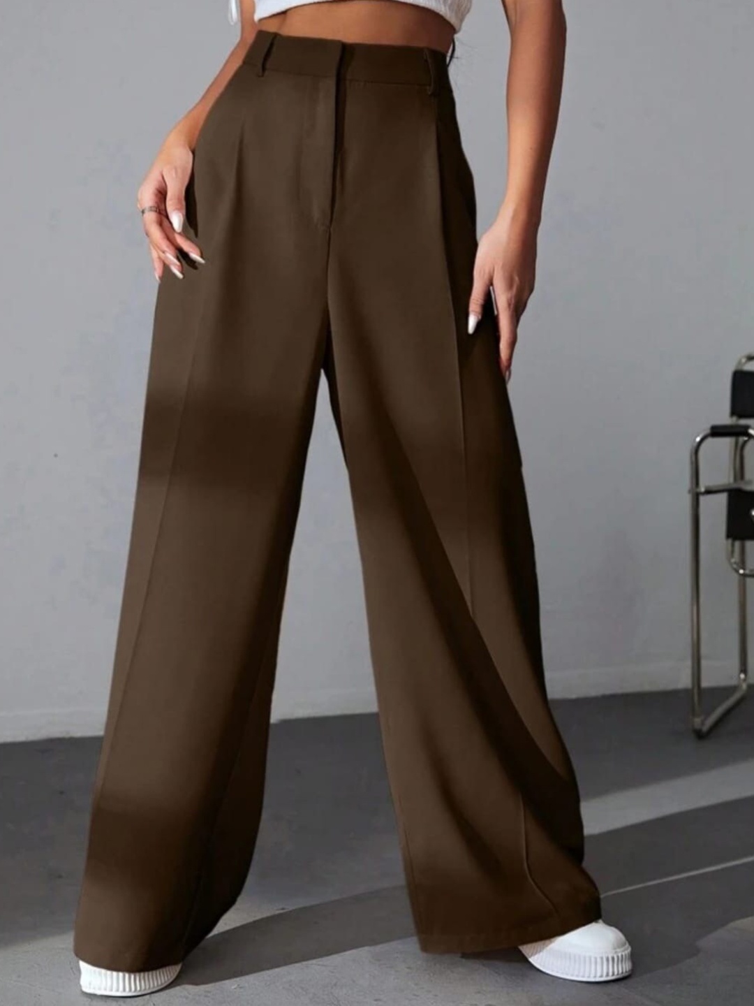 

Next One Women High-Rise Pleated Korean Trousers, Brown