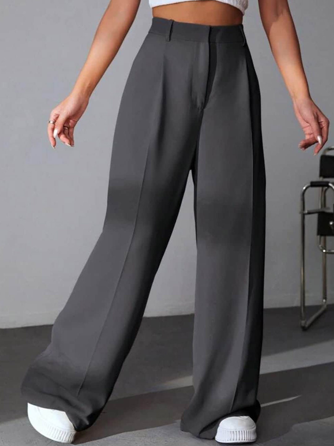 

Next One Women High-Rise Pleated Korean Trousers, Grey