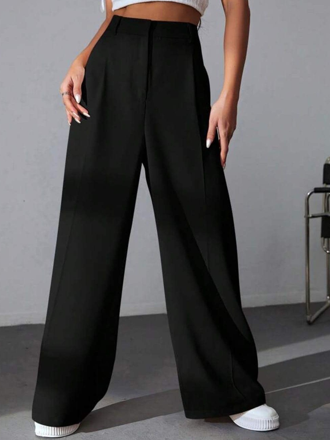 

Next One Women High-Rise Pleated Korean Trousers, Black