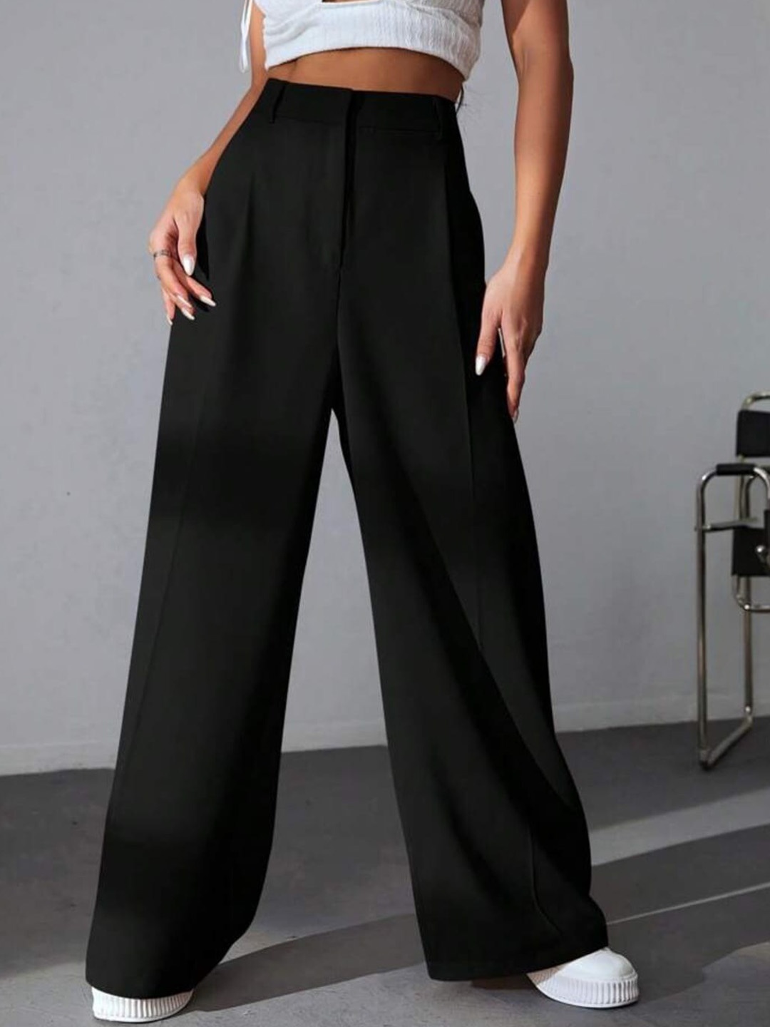 

Next One Women High-Rise Pleated Korean Trousers, Black