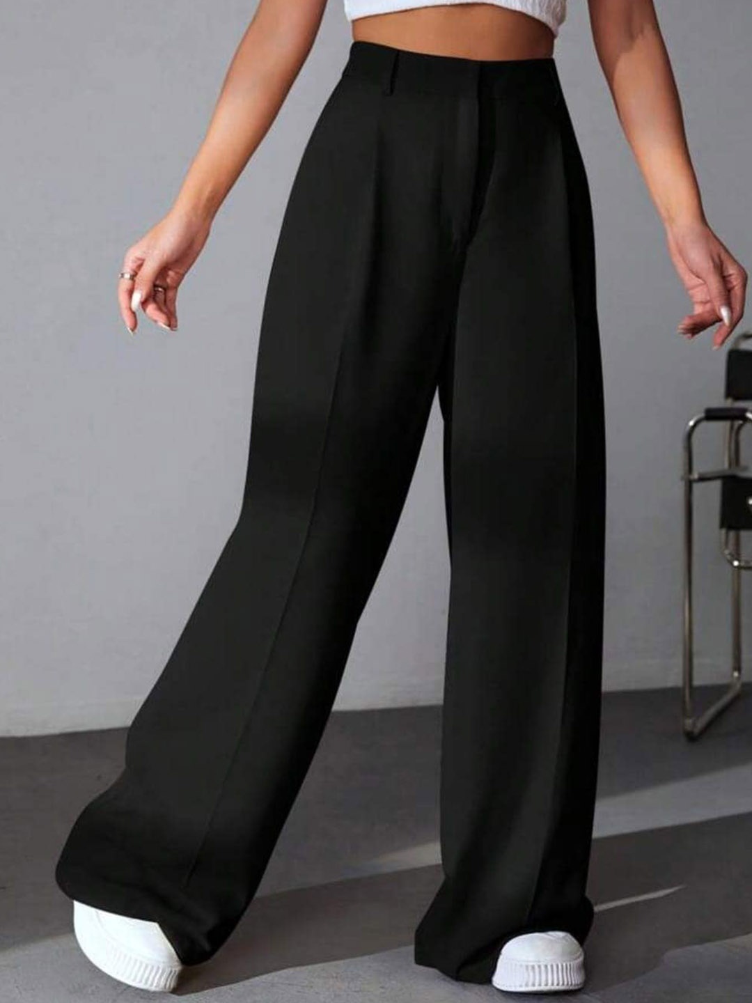 

Next One Women High-Rise Pleated Korean Trousers, Black