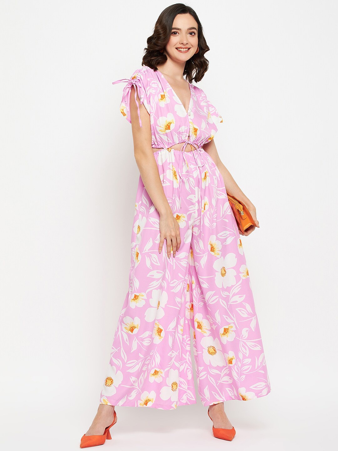 

Fashfun Floral Printed V-Neck Basic Jumpsuit, Pink