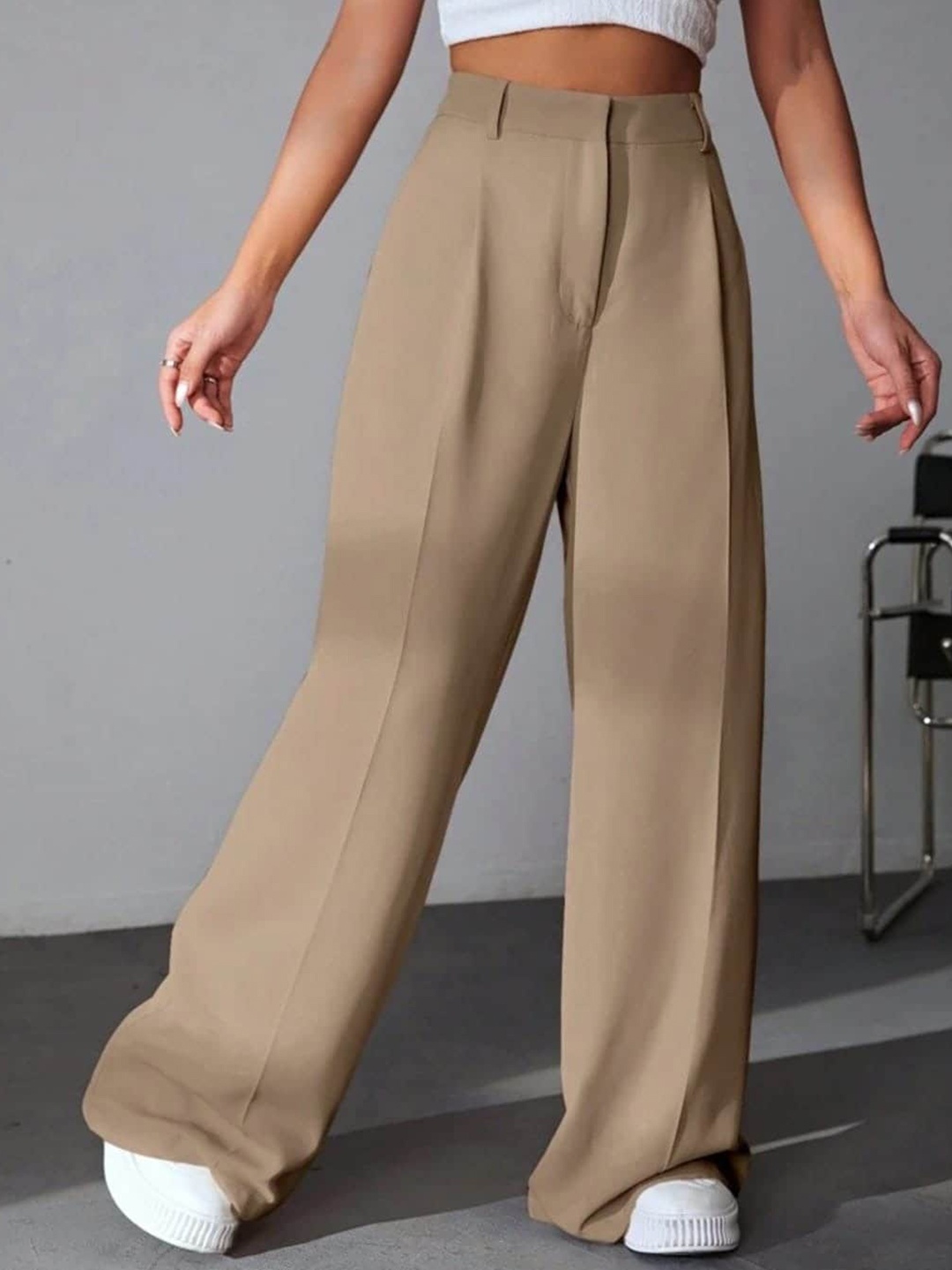 

BROADSTAR Women Pleated Korean Pants, Beige