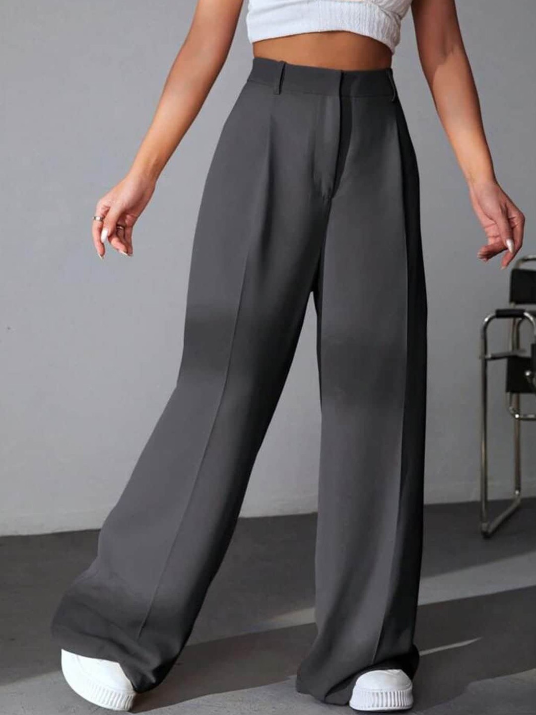 

BROADSTAR Women Pleated Korean Pants, Grey