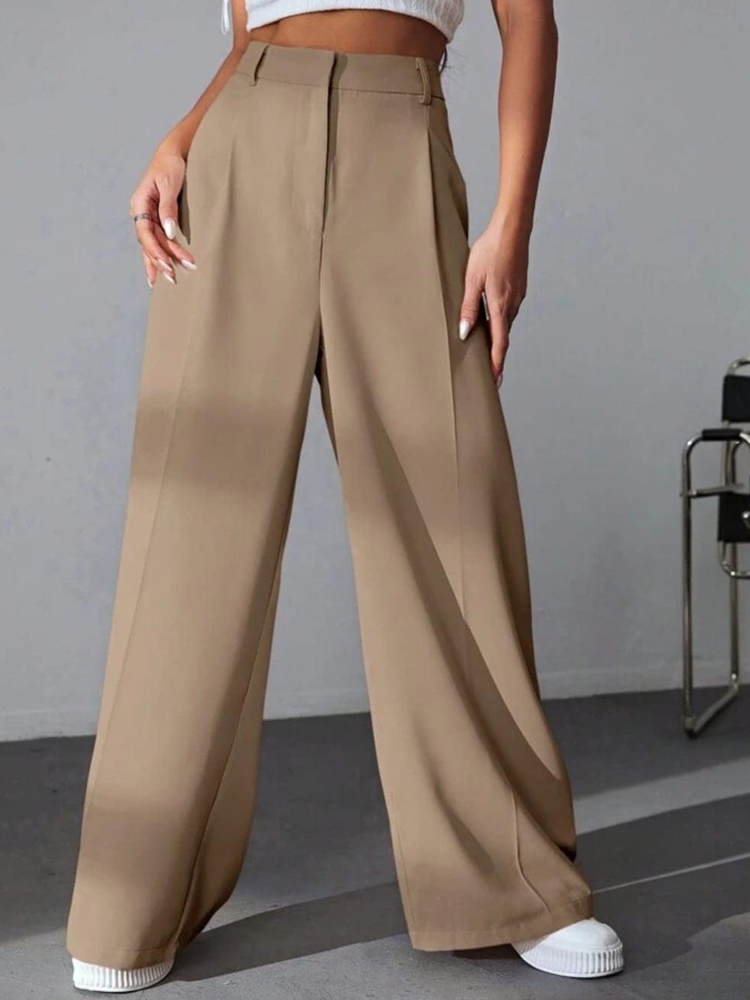 

BROADSTAR Women Pleated Korean Pants, Beige