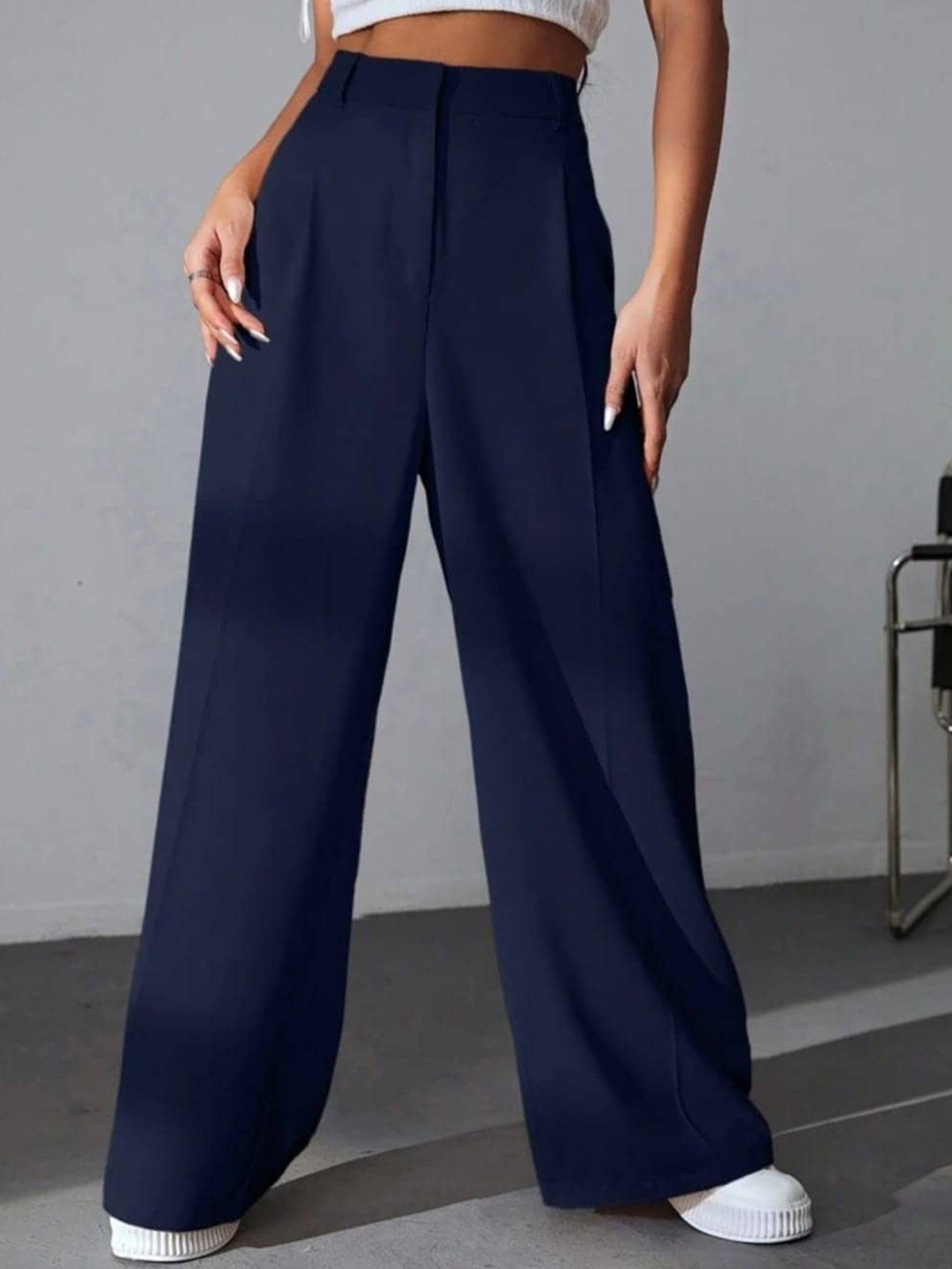 

BROADSTAR Women Pleated Korean Pants, Navy blue