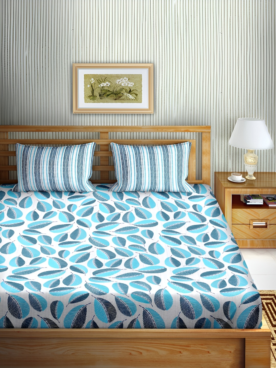 

Aura Blue & Grey Floral Cotton 180 TC King Bedsheet with 2 Pillow Covers