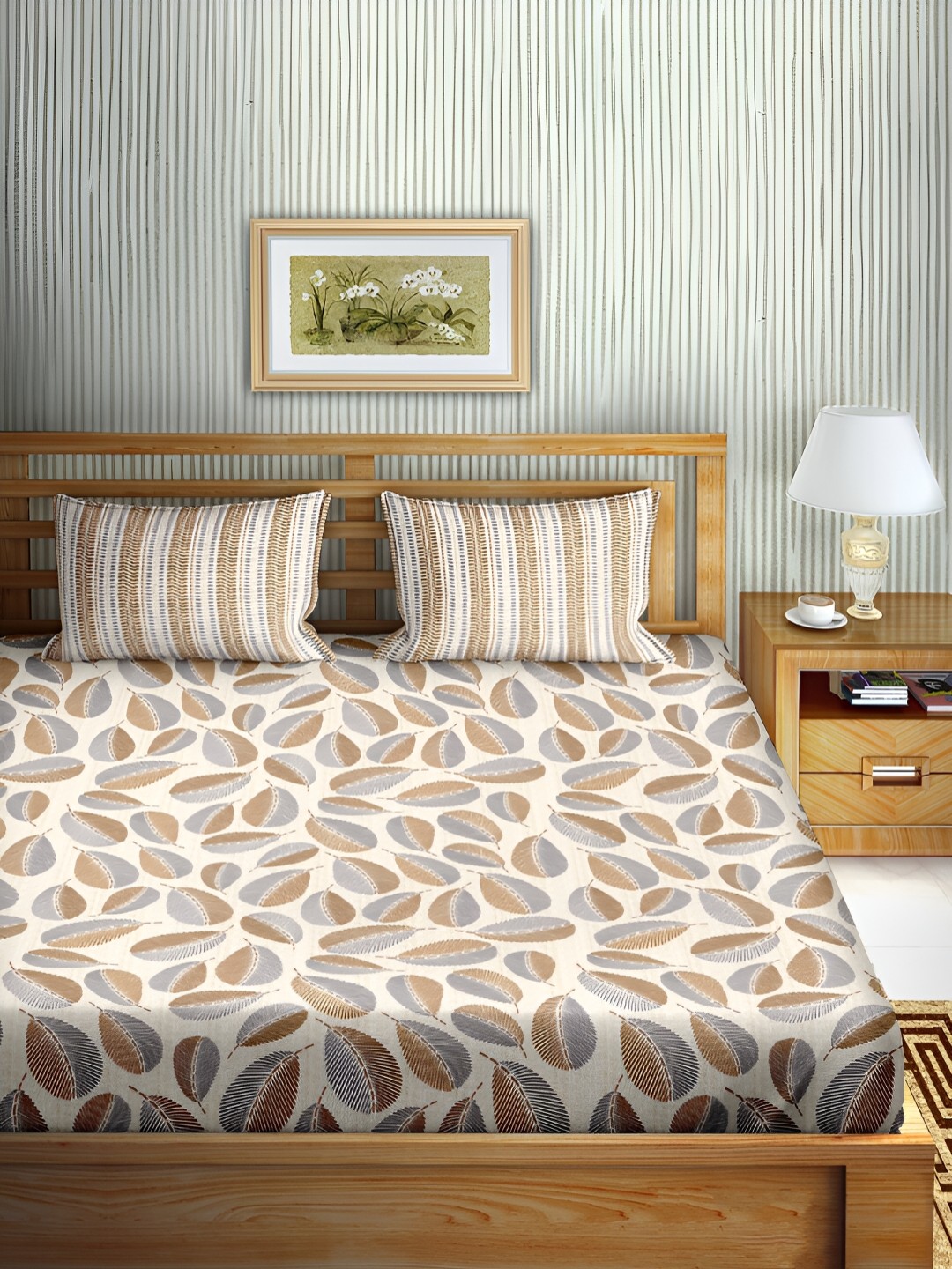 

Aura Grey & Brown Floral Cotton 180 TC King Bedsheet with 2 Pillow Covers