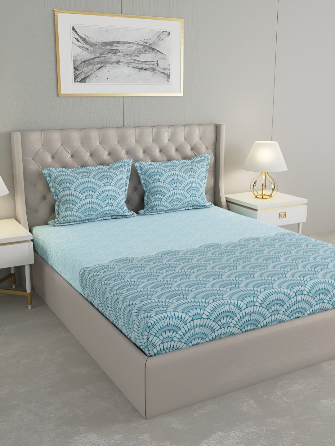 

Raymond Home Blue & White Floral Cotton 120 TC King Bedsheet With 2 Pillow Covers