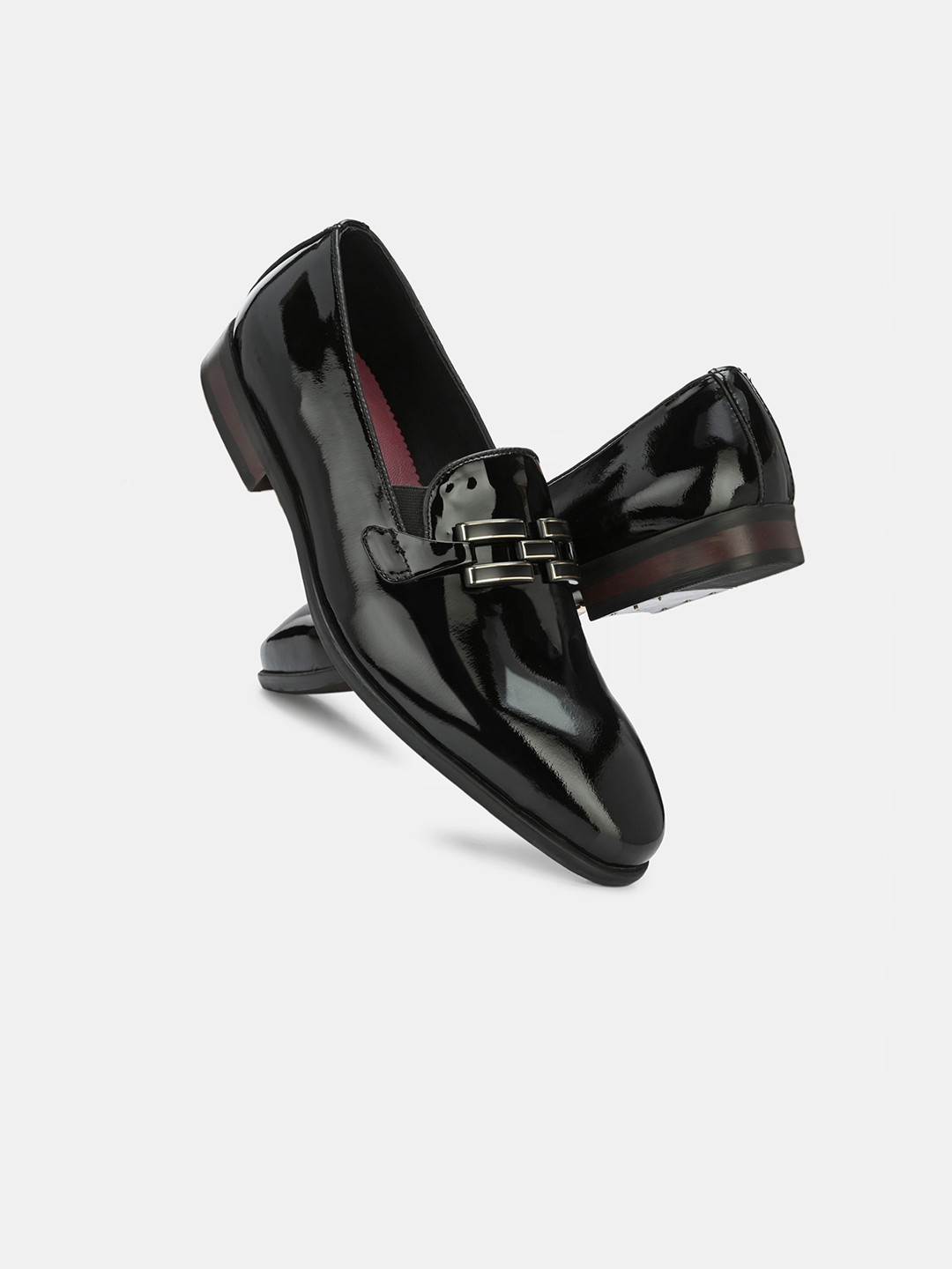

Lafattio Men Round Toe Leather Buckled Loafer, Black