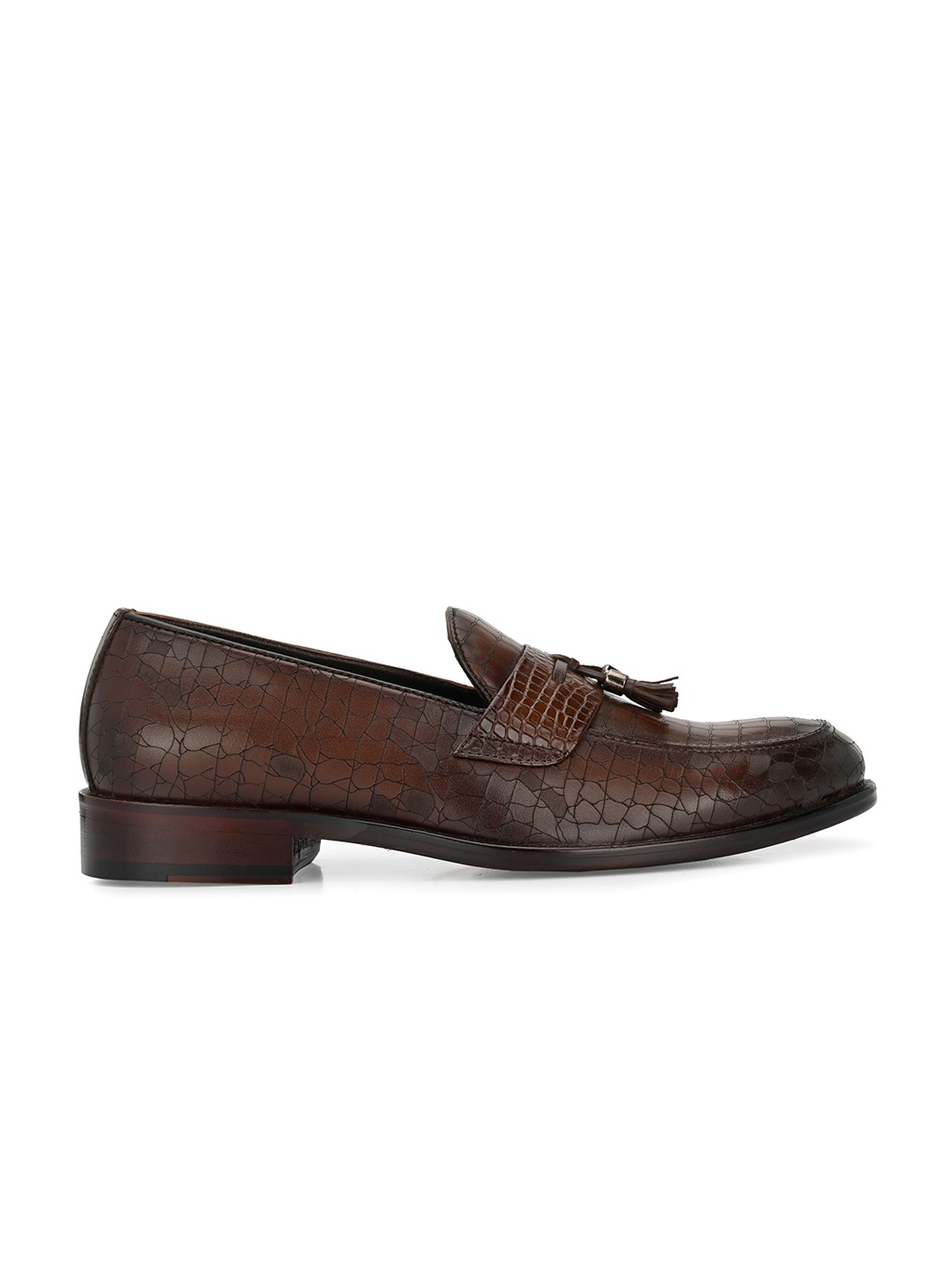 

Lafattio Men Textured Leather Formal Loafers, Brown