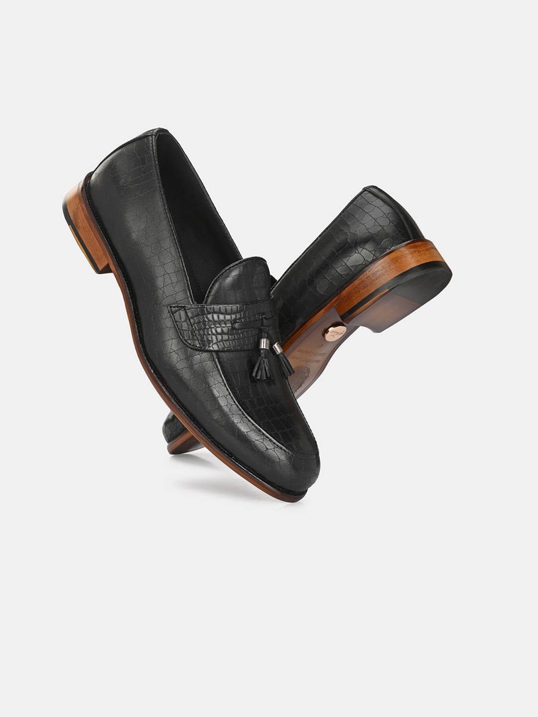 

Lafattio Ibiza Men Textured Leather Tassel Loafer Shoes, Black
