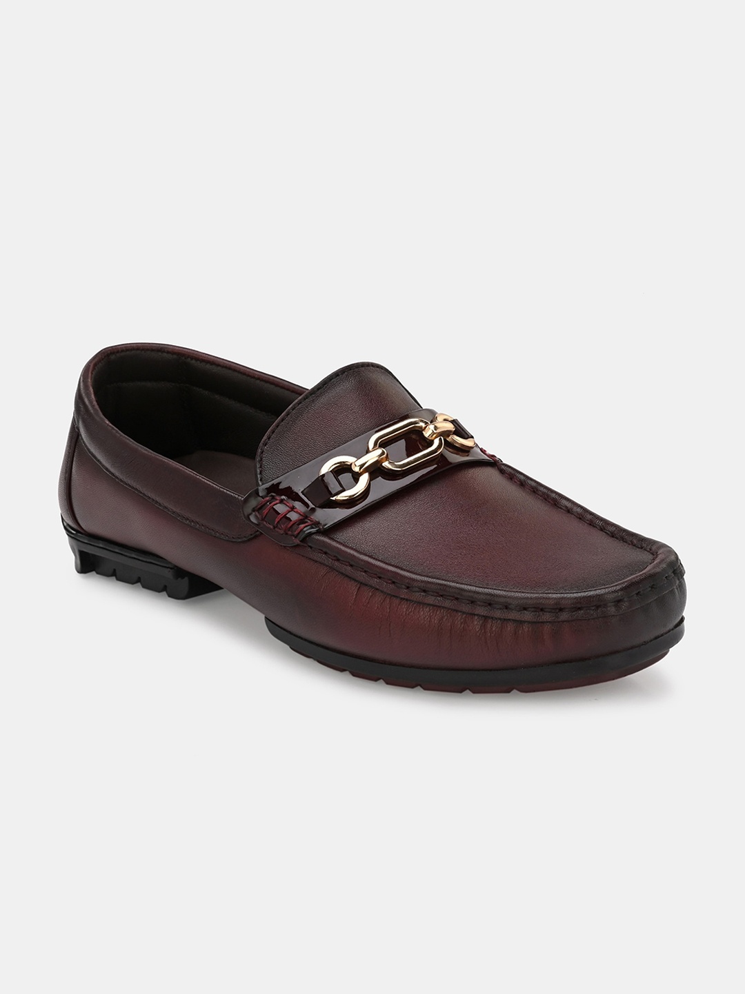 

Lafattio Men Textured Leather Buckled Loafer, Maroon