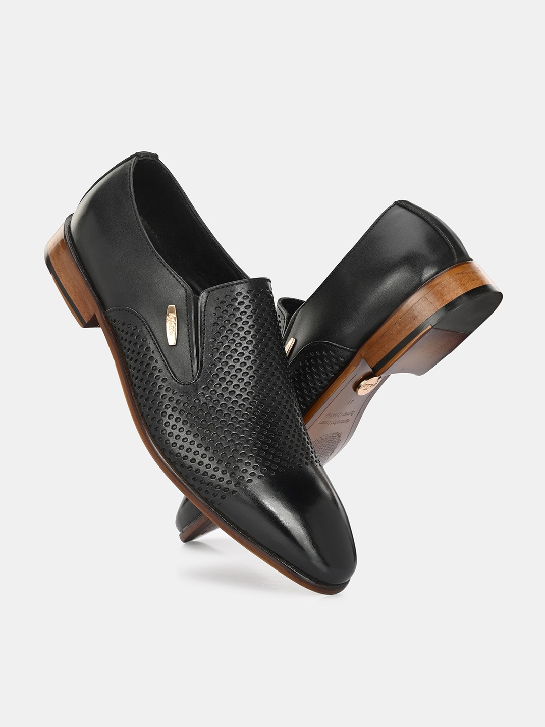 

Lafattio Men Textured Leather Slip-On Shoes, Black