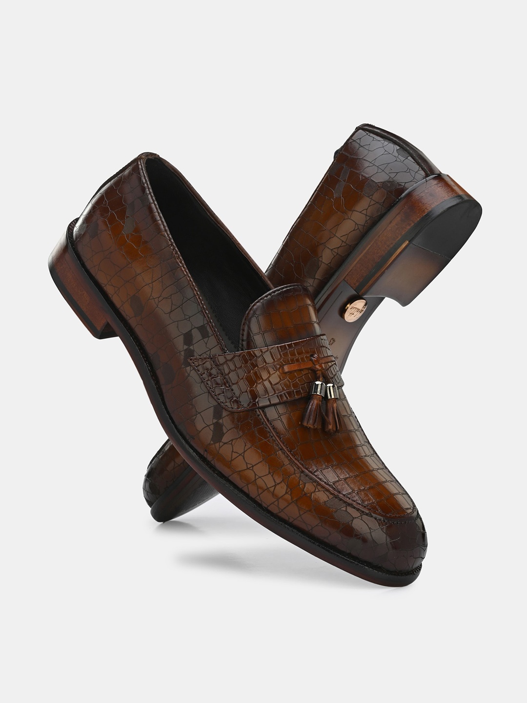 

Lafattio Men Textured Leather Formal Loafers, Tan
