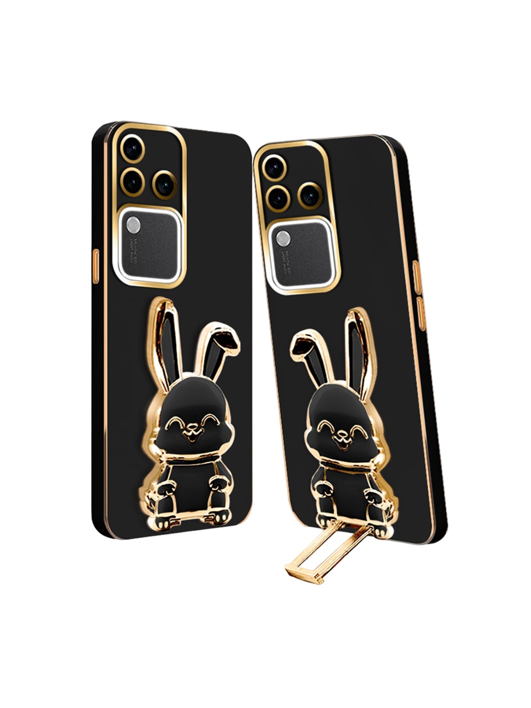 

Karwan 3D Bunny with Folding Stand Vivo V30 Pro 5G Back Cover, Black