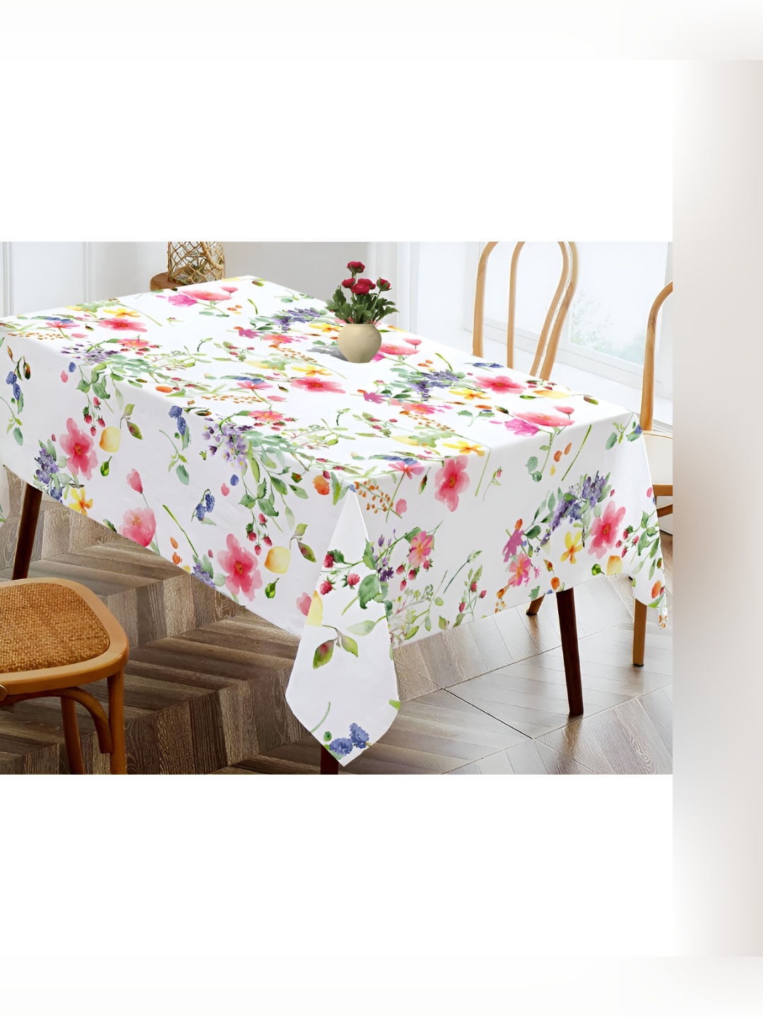 

OASIS Green & White Floral Printed Cotton Rectangular Shaped 4 Seater Table Cover