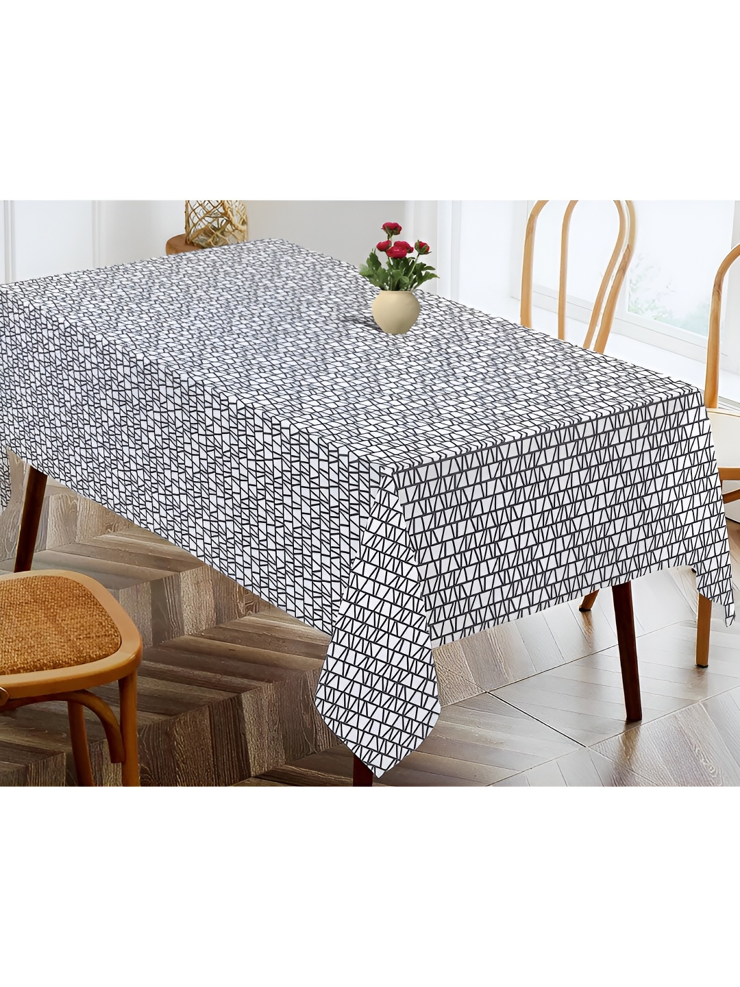 

OASIS Grey & White Abstract Printed Cotton Rectangular Shaped 4 Seater Table Cover