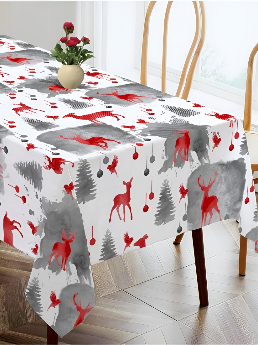 

OASIS Red & White Animal Printed Cotton Rectangular Shaped 4 Seater Table Cover