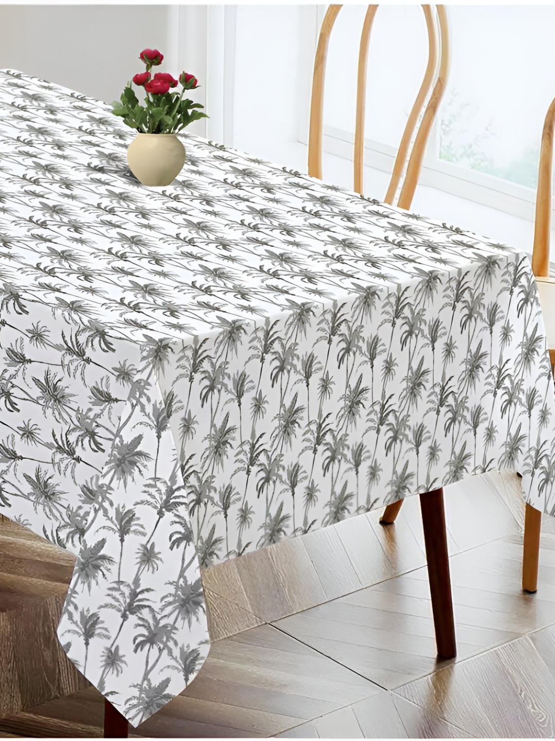 

OASIS Grey & White Ethnic Motifs Cotton 4-Seater Table Cover