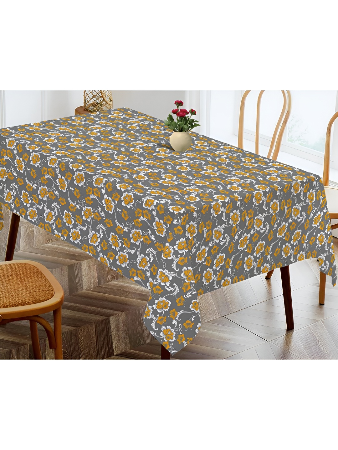 

OASIS Grey & White Floral Printed Cotton Rectangle Table Cover