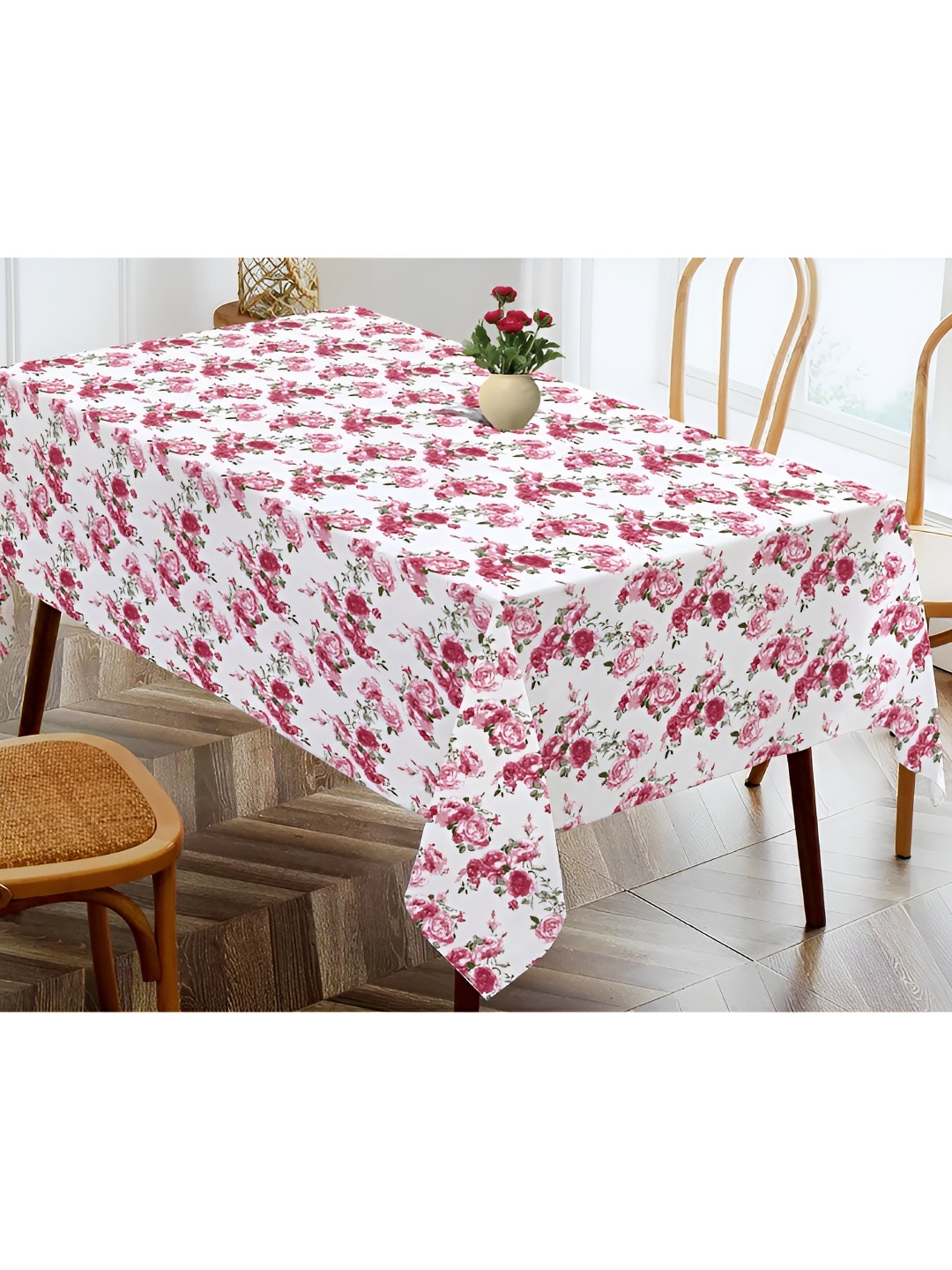 

OASIS Pink & White Floral Printed Cotton Rectangular Shaped 4 Seater Table Cover