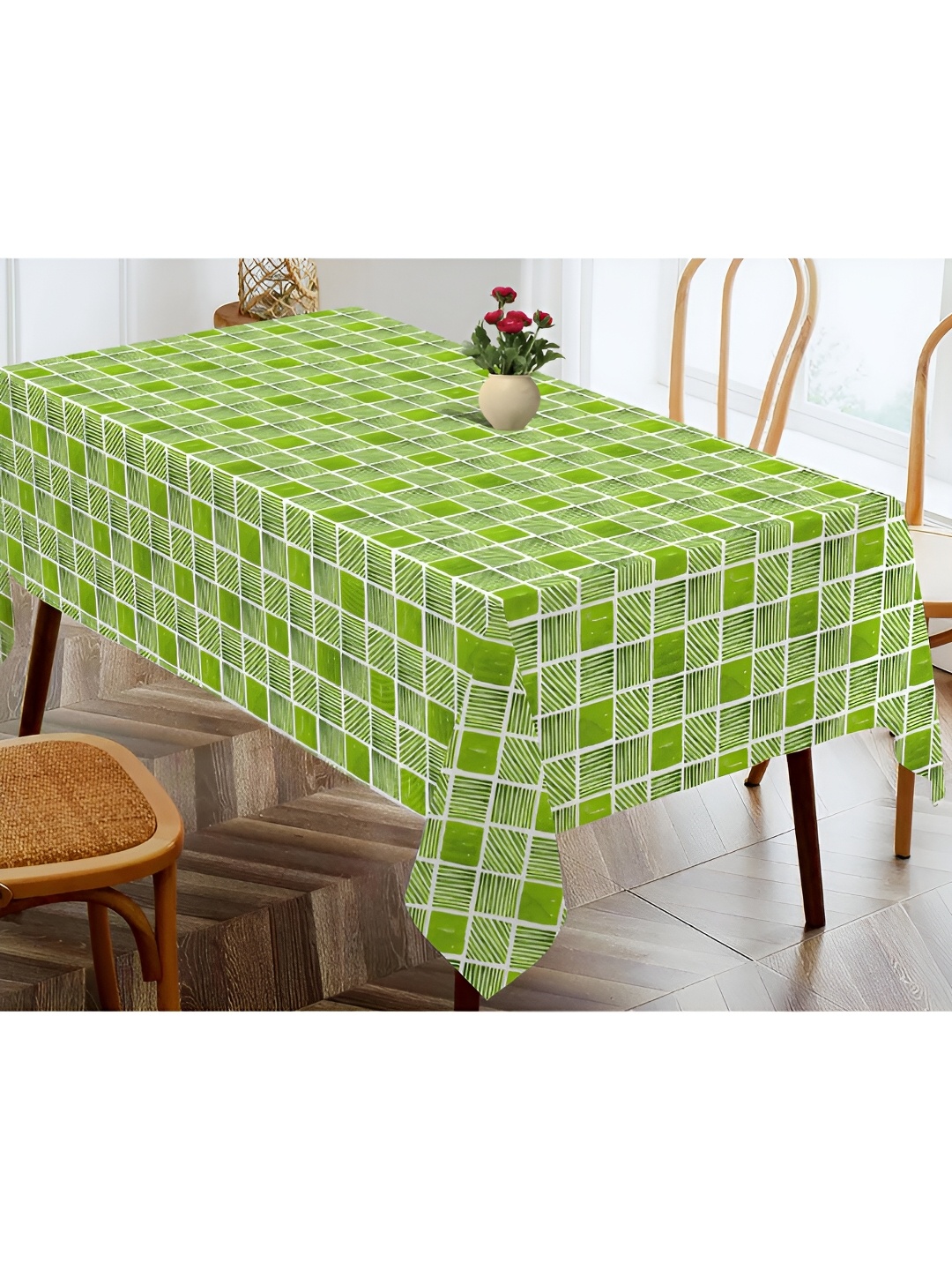 

OASIS Green & White Geometric Printed Cotton Rectangular Shaped 4 Seater Table Cover