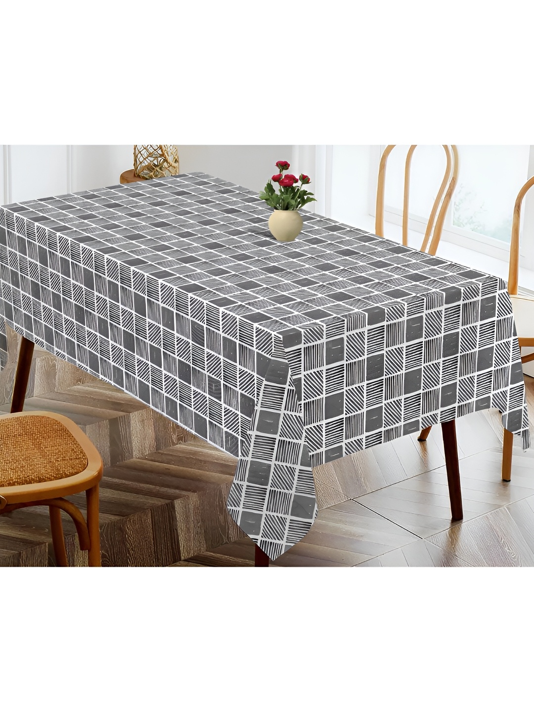 

OASIS Grey Geometric Printed Cotton 4-Seater Table Cover