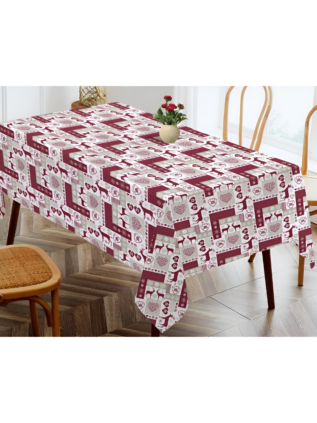 

OASIS Red Printed Cotton 4-Seater Table Cover