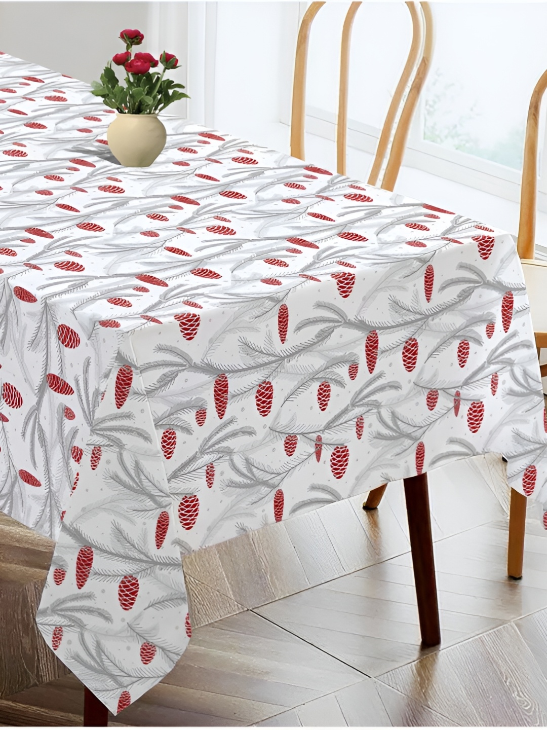 

OASIS Grey & White Floral Cotton 4-Seater Table Cover