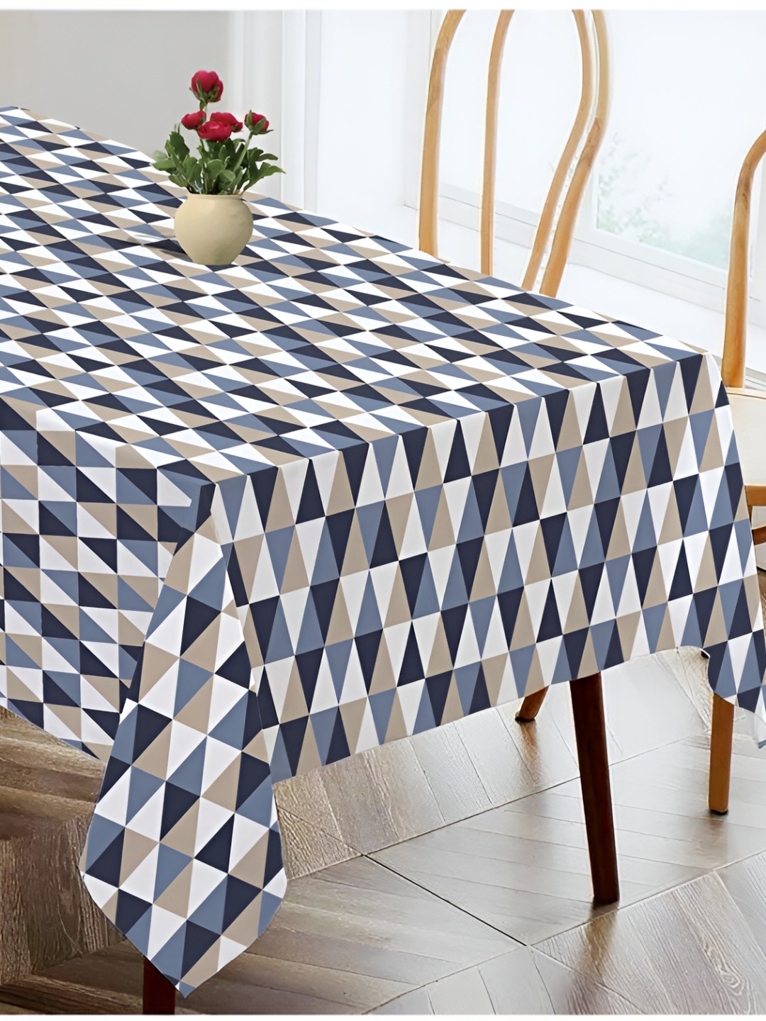 

OASIS Blue & White Geometric Printed Cotton Rectangular Shaped 4 Seater Table Cover