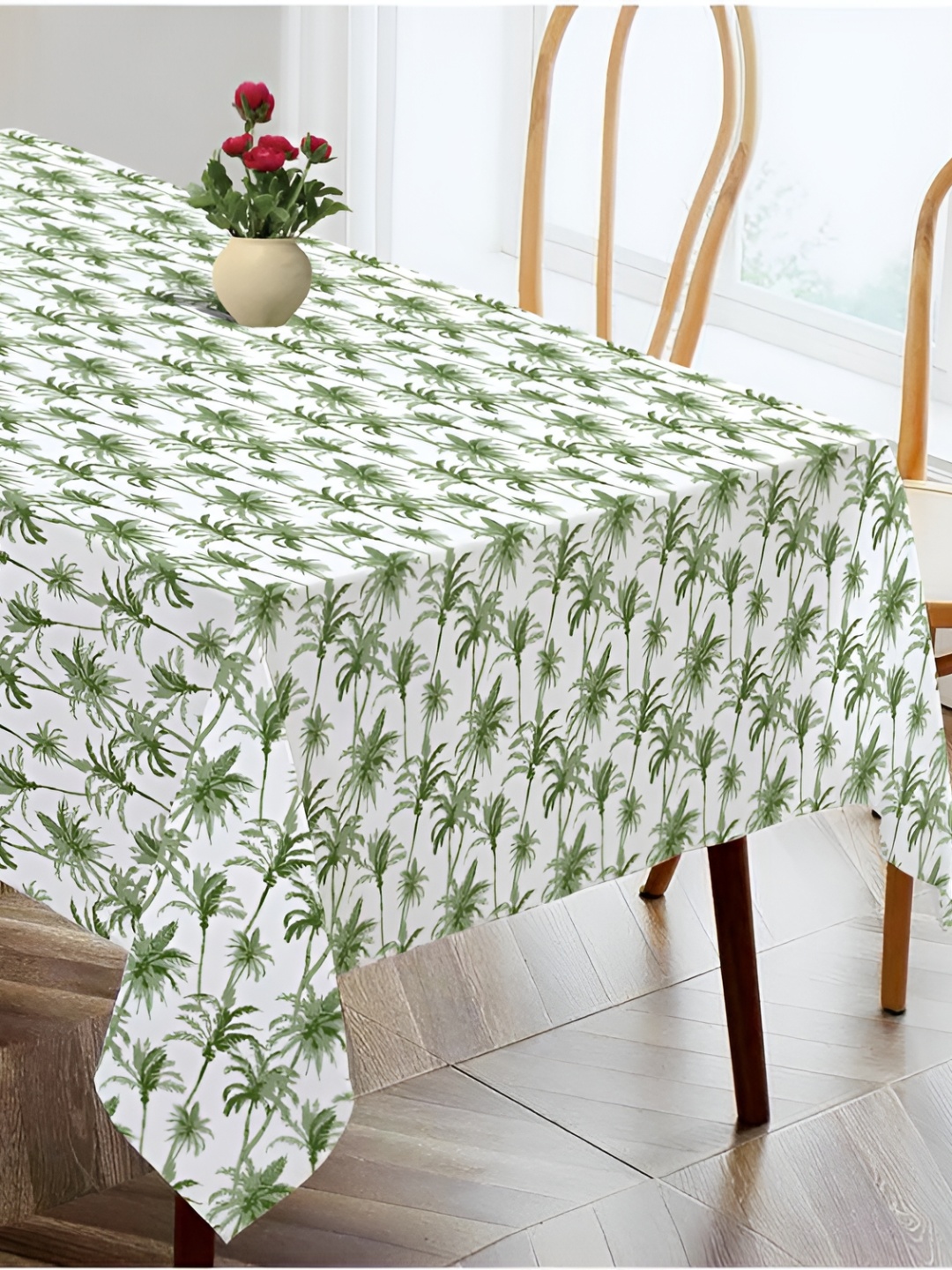 

OASIS Green & White Floral Printed Cotton Rectangular Shaped 4 Seater Table Cover