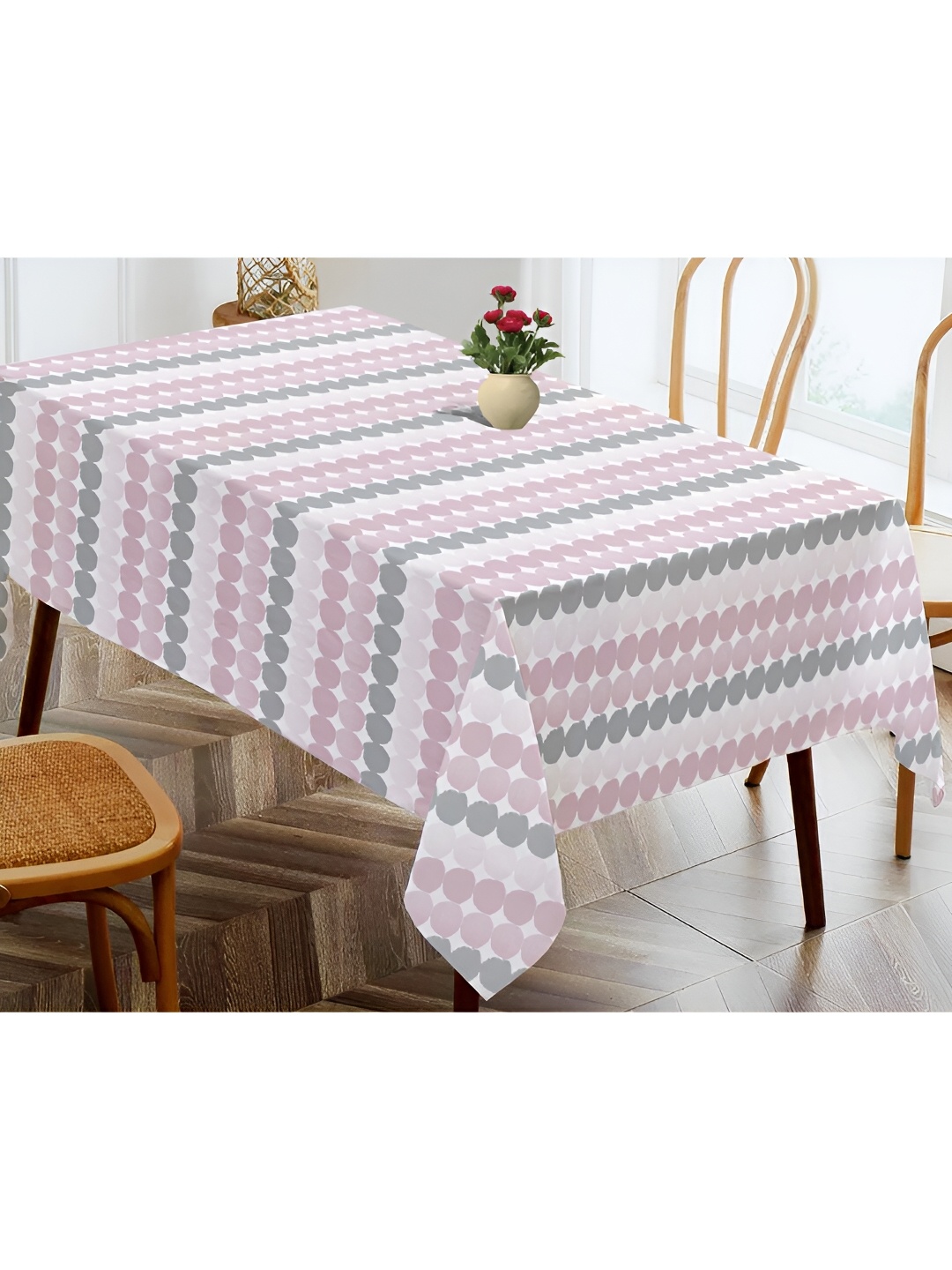 

OASIS Pink & Grey Geometric Printed Cotton Rectangular Shaped 4 Seater Table Cover