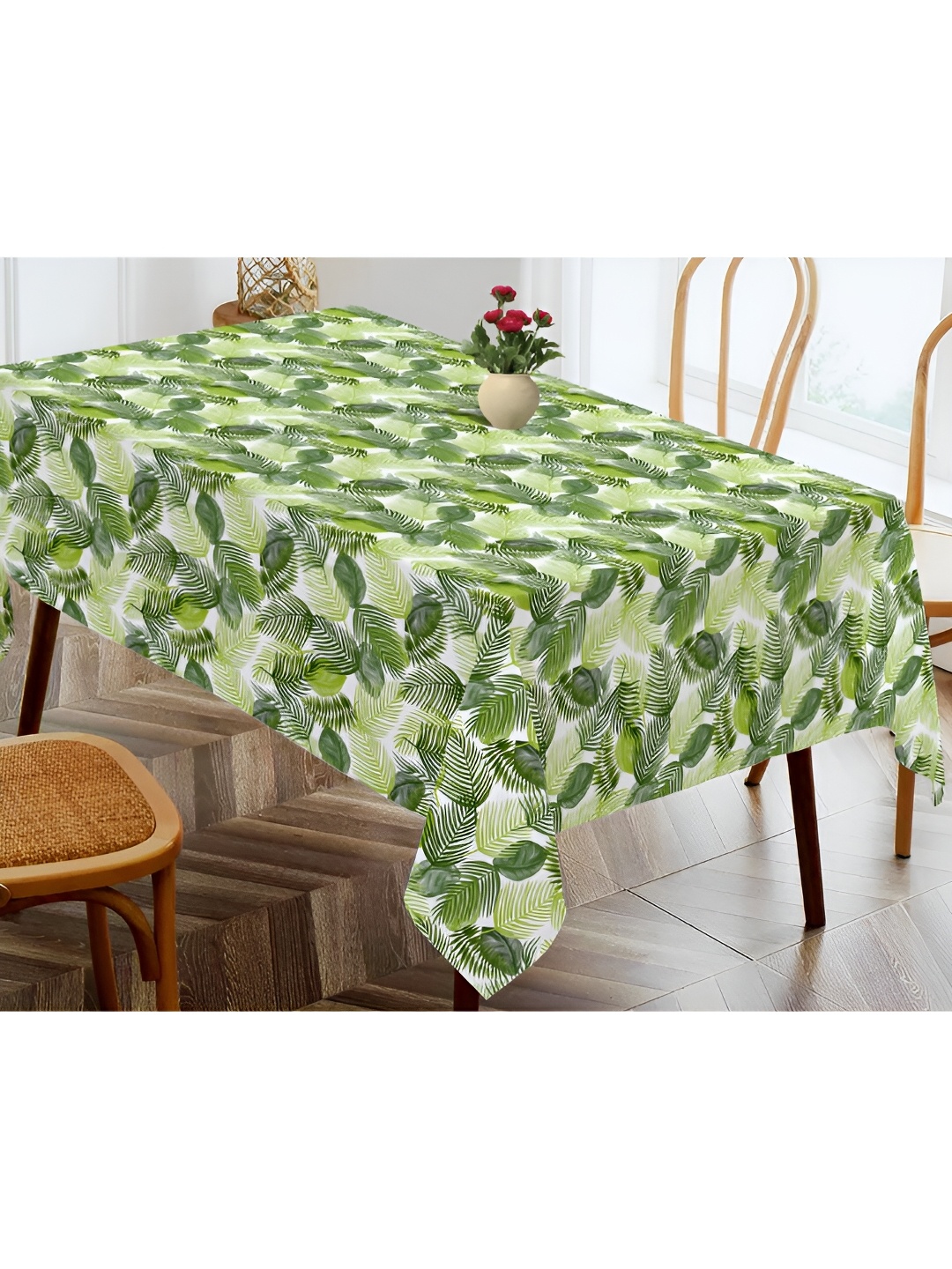 

OASIS Green & White Floral Printed Cotton 4-Seater Table Cover