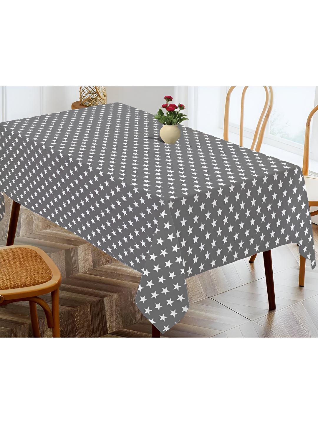 

OASIS Grey & White Abstract Printed Cotton Rectangular Shaped 4 Seater Table Cover