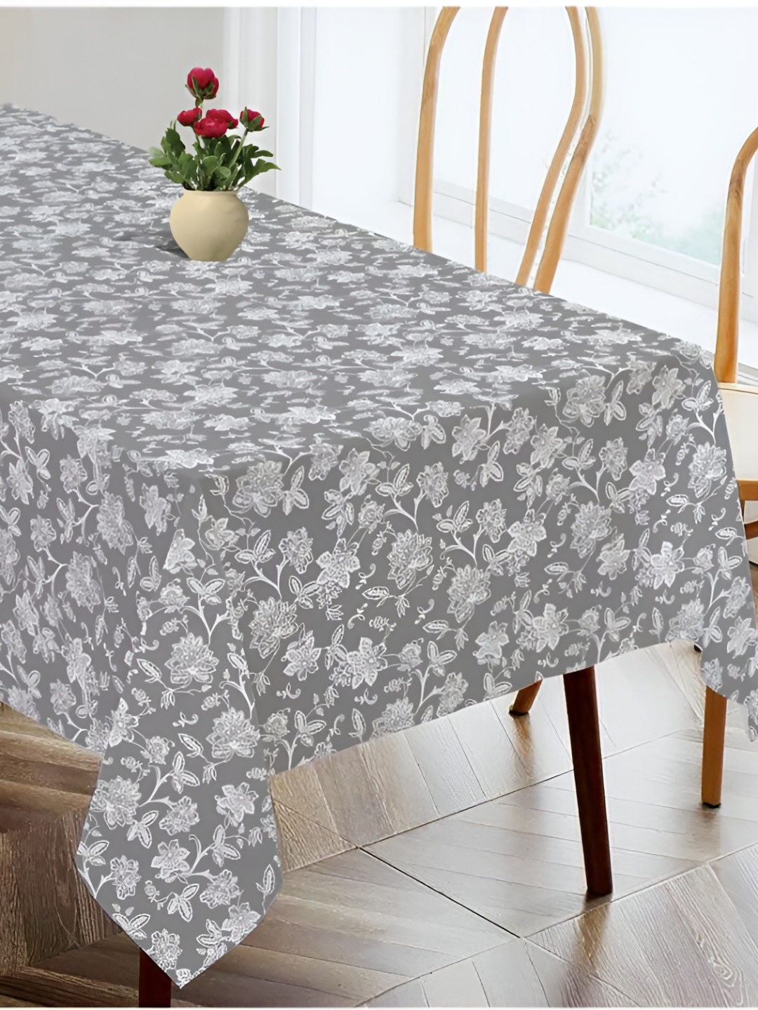 

OASIS Grey Floral Cotton 4-Seater Table Cover