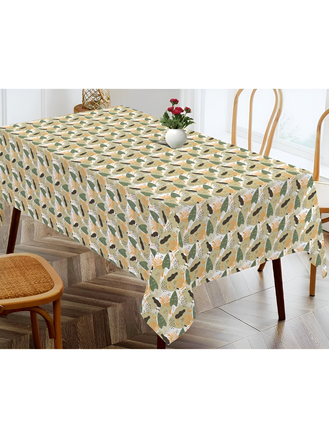 

OASIS Green & Beige Floral Printed Cotton Rectangular Shaped 4 Seater Table Cover