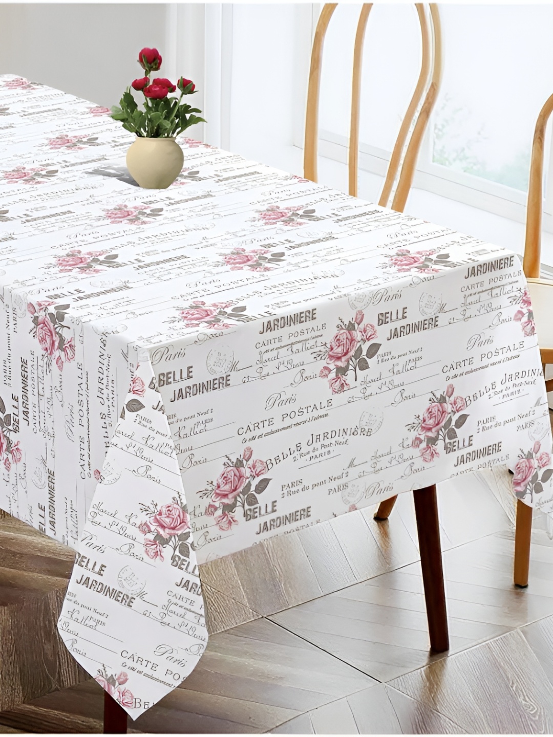 

OASIS Pink & White Floral Printed Cotton Rectangular Shaped 4 Seater Table Cover