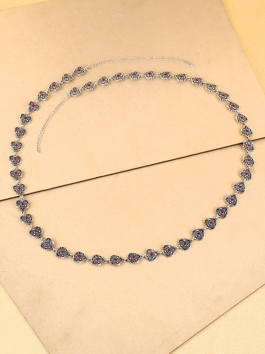 

Adwitiya Collection Artificial Stones Studded Waist Chain Saree Accessories, Silver