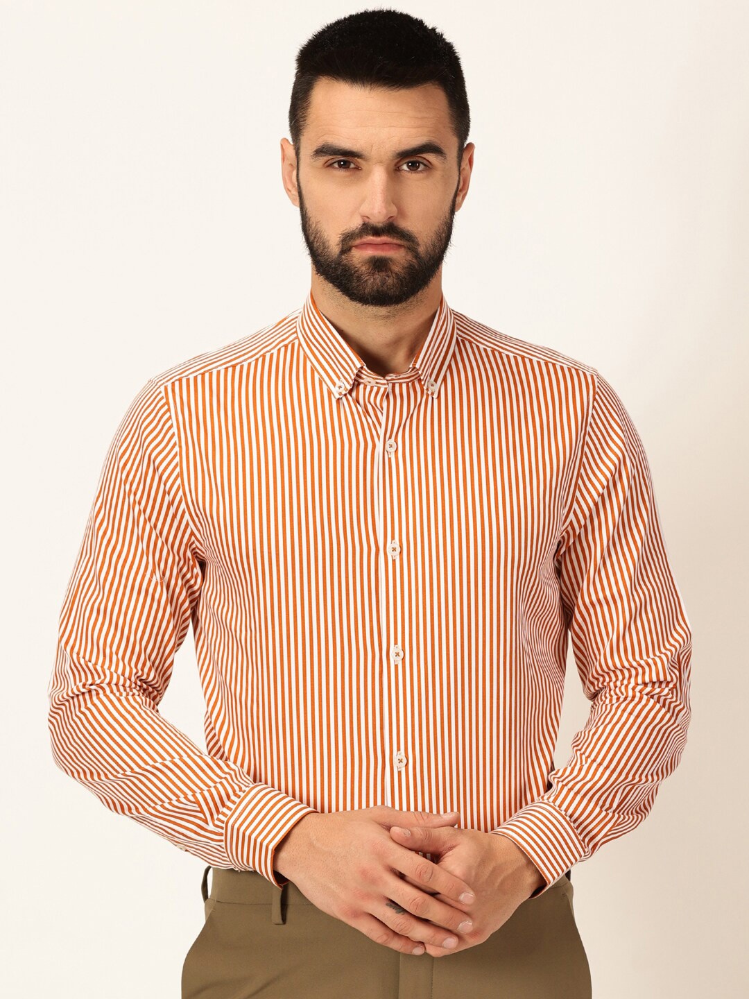 

Thomas Scott Premium Striped Button-Down Collar Long Sleeves Formal Shirt, Orange