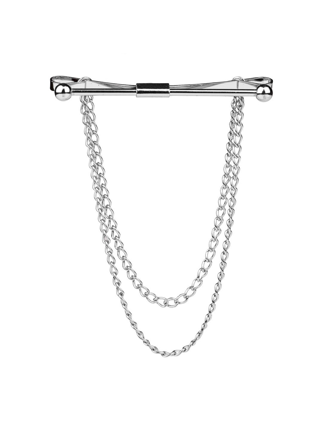 

The Tie Hub Men Classic Silver Collar Bar with Double Lapel Pin Chain Brooch