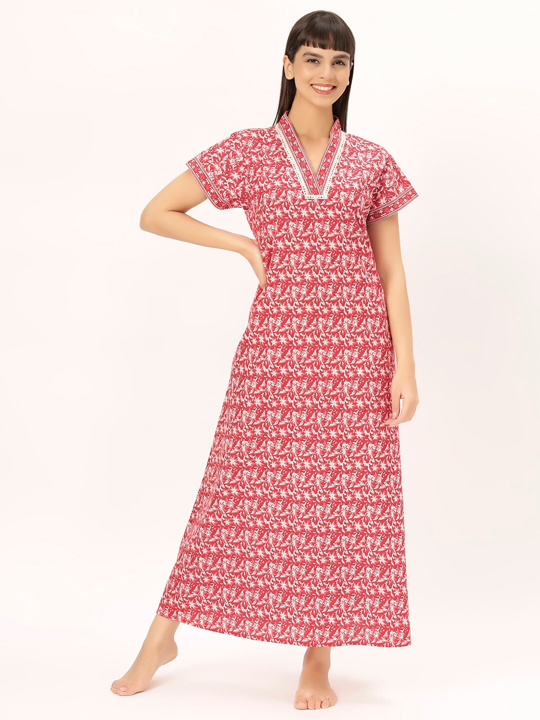 

ETC Printed Pure Cotton Maxi Nightdress, Red