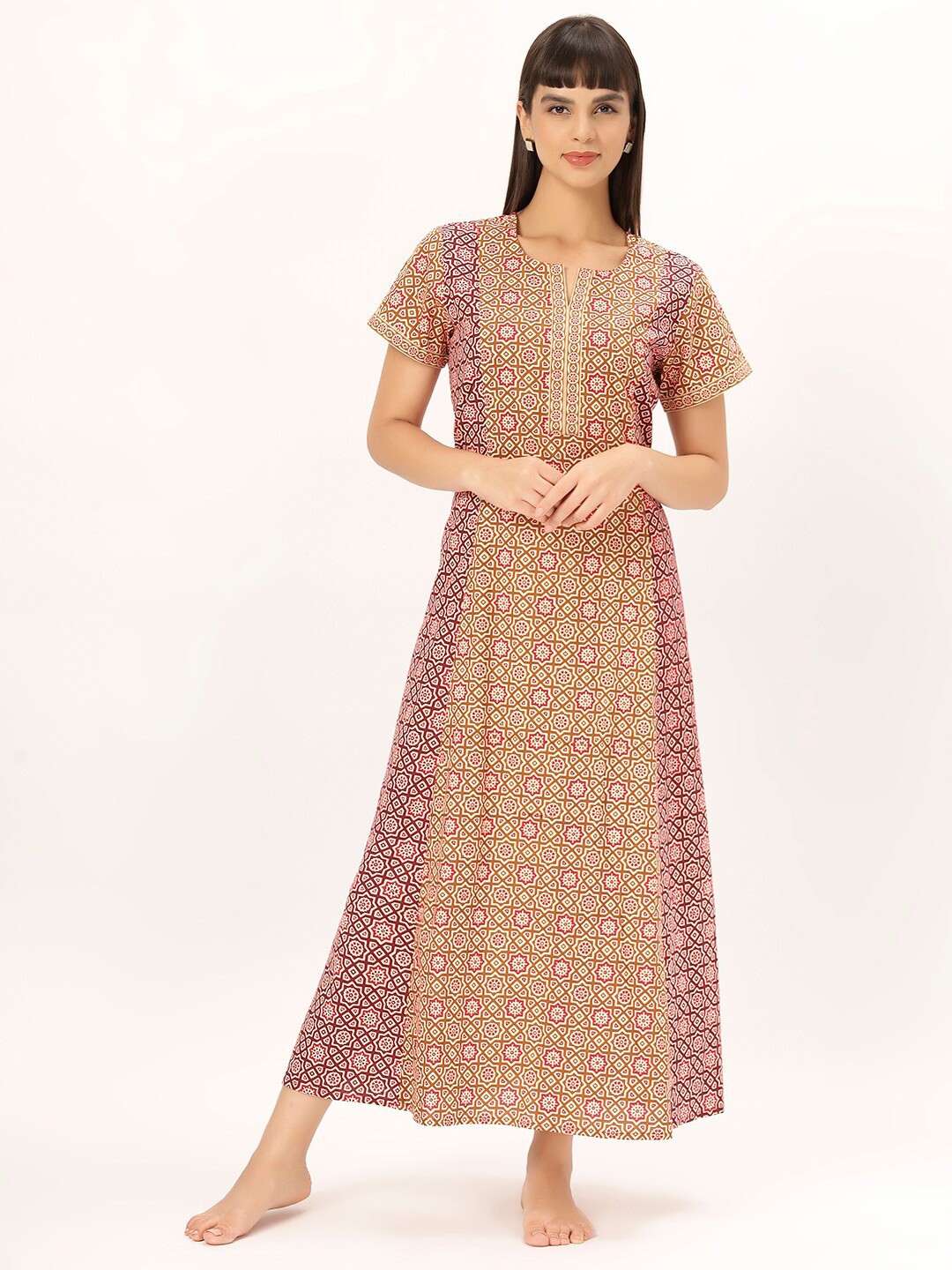 

ETC Printed Pure Cotton Maxi Nightdress, White