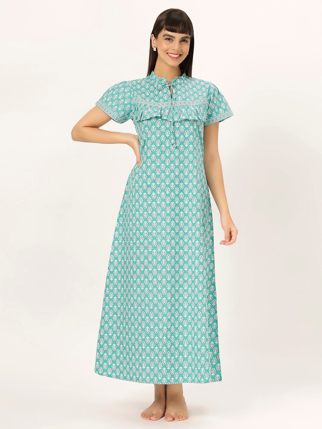 

ETC Printed Pure Cotton Maxi Nightdress, Green