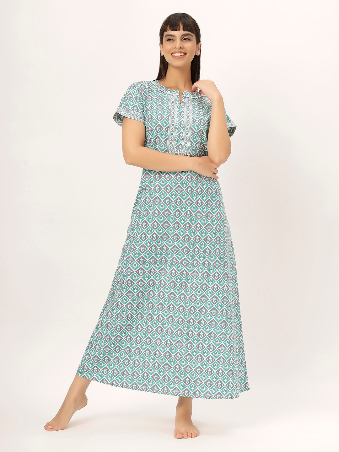 

ETC Printed Pure Cotton Maxi Nightdress, Green