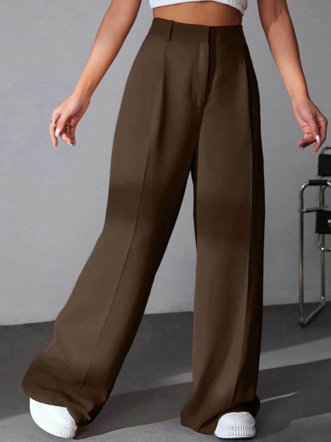 

Next One Women High-Rise Pleated Korean Trousers, Brown