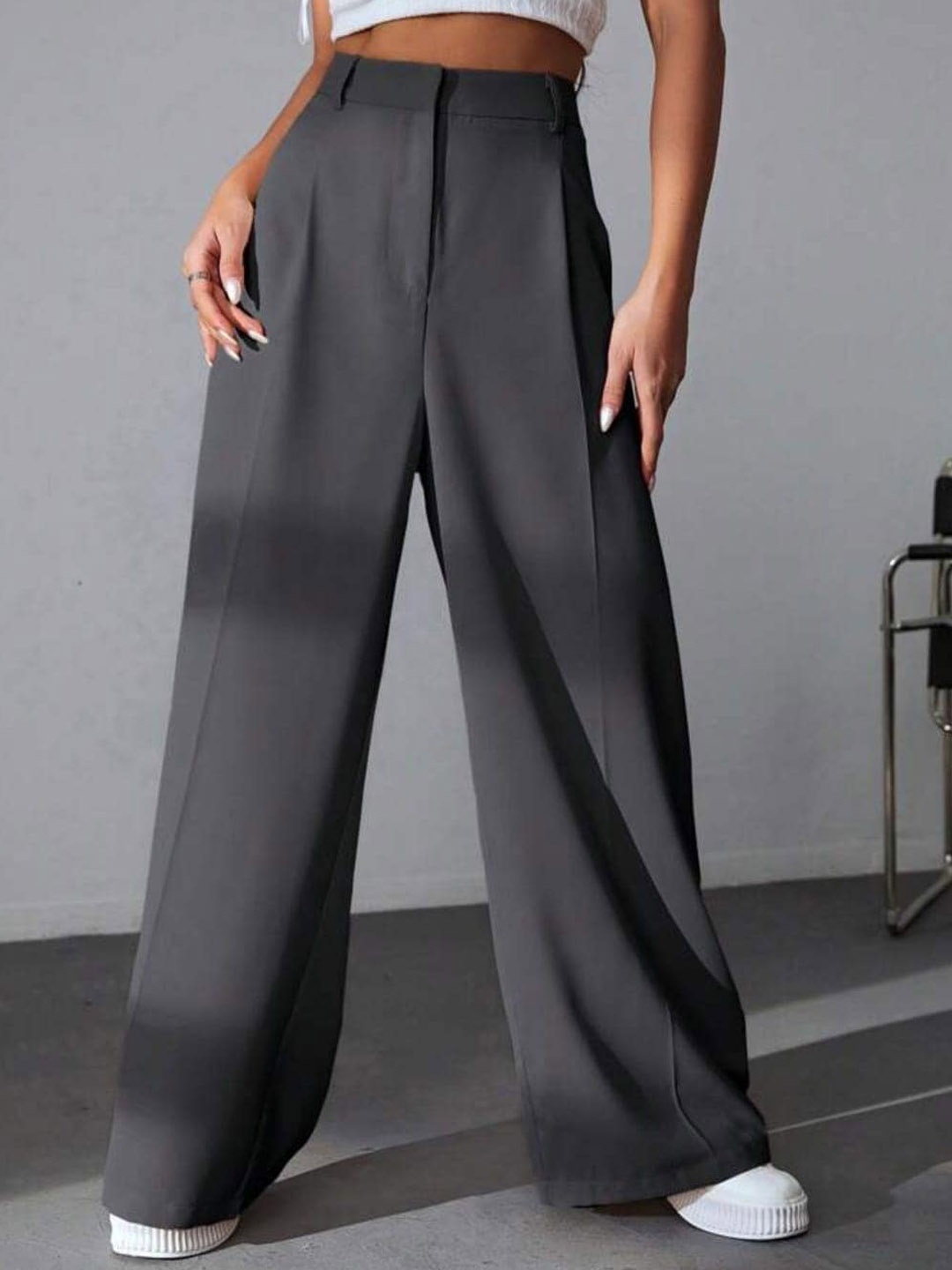 

Next One Women High-Rise Pleated Korean Trousers, Grey